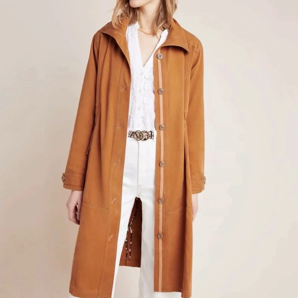 Anthropologie Uma Utility Duster Jacket Sz S‎  Camel Trench EUC - Picture 2 of 10